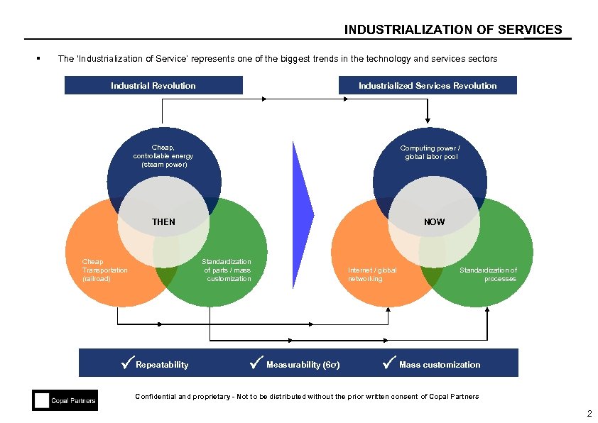 INDUSTRIALIZATION OF SERVICES § The ‘Industrialization of Service’ represents one of the biggest trends