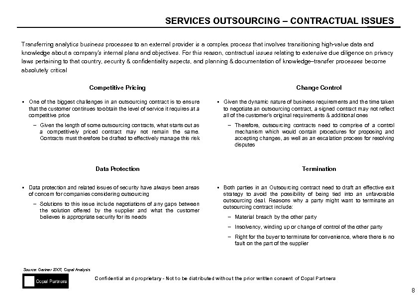 SERVICES OUTSOURCING – CONTRACTUAL ISSUES Transferring analytics business processes to an external provider is