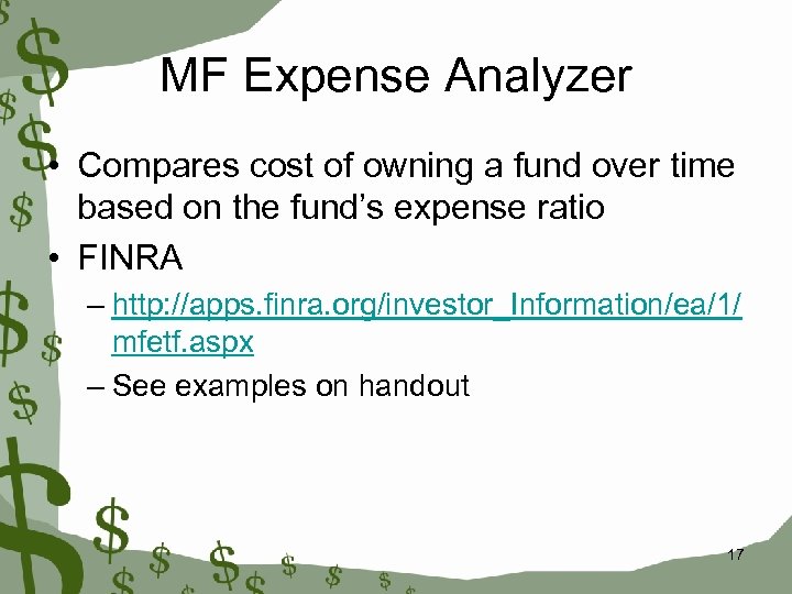 MF Expense Analyzer • Compares cost of owning a fund over time based on