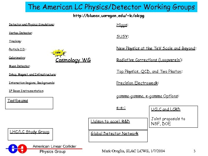 The American LC Physics/Detector Working Groups http: //blueox. uoregon. edu/~lc/alcpg Higgs: Detector and Physics