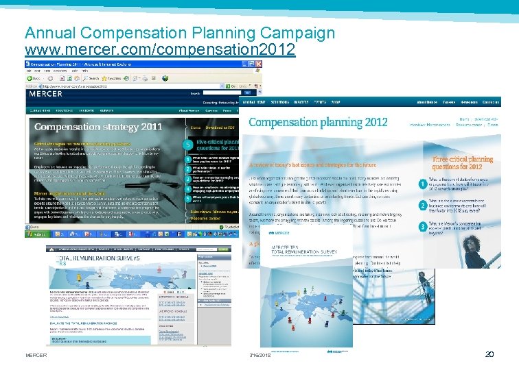Annual Compensation Planning Campaign www. mercer. com/compensation 2012 MERCER 3/16/2018 20 