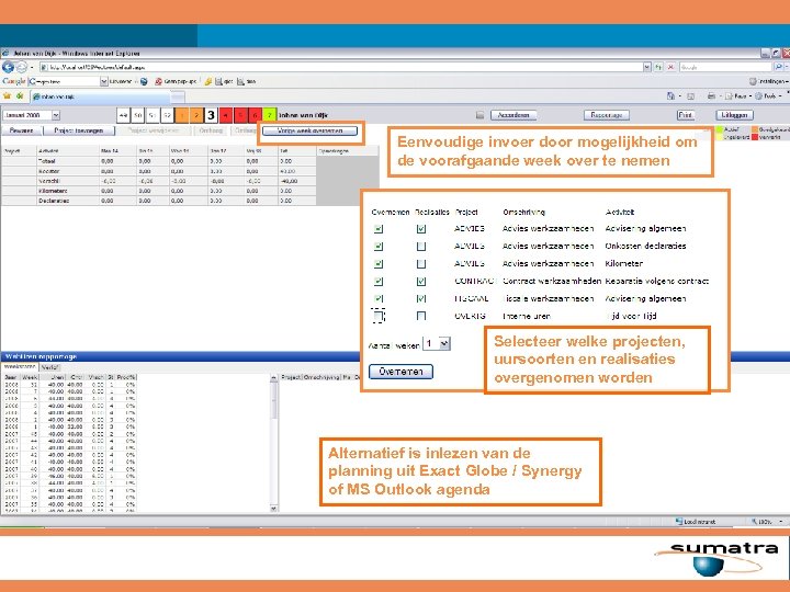 Eenvoudige invoer door mogelijkheid om de voorafgaande week over te nemen Selecteer welke projecten,