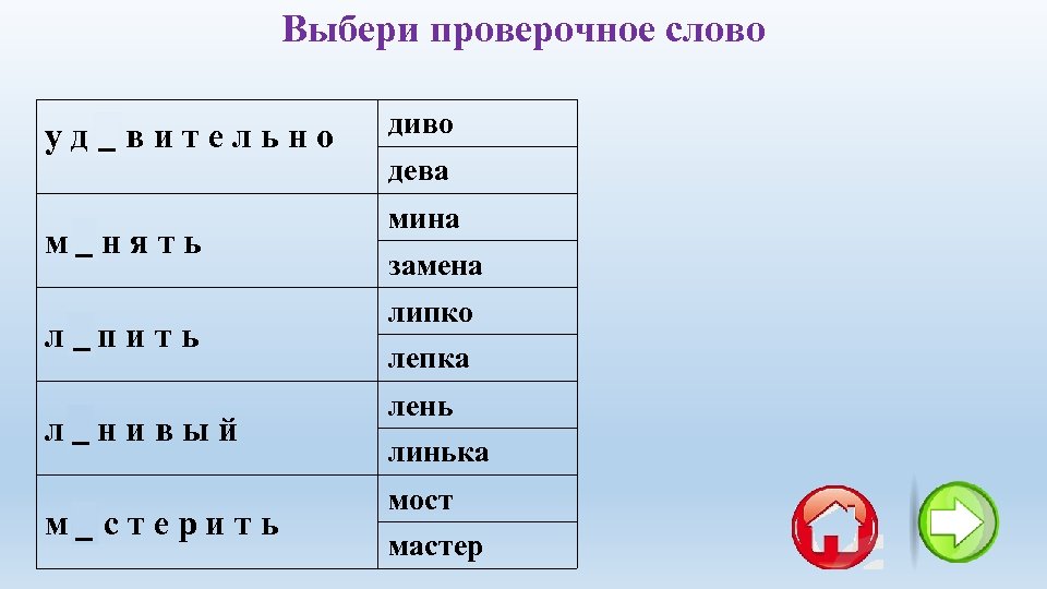 Выбери проверочное слово _ удивительно м_нять е л_пить е л_нивый е м_ стерить а
