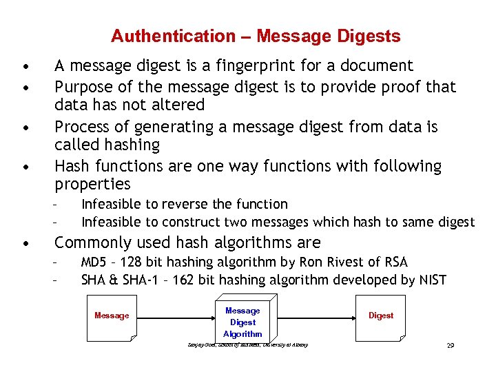 Authentication – Message Digests • • A message digest is a fingerprint for a