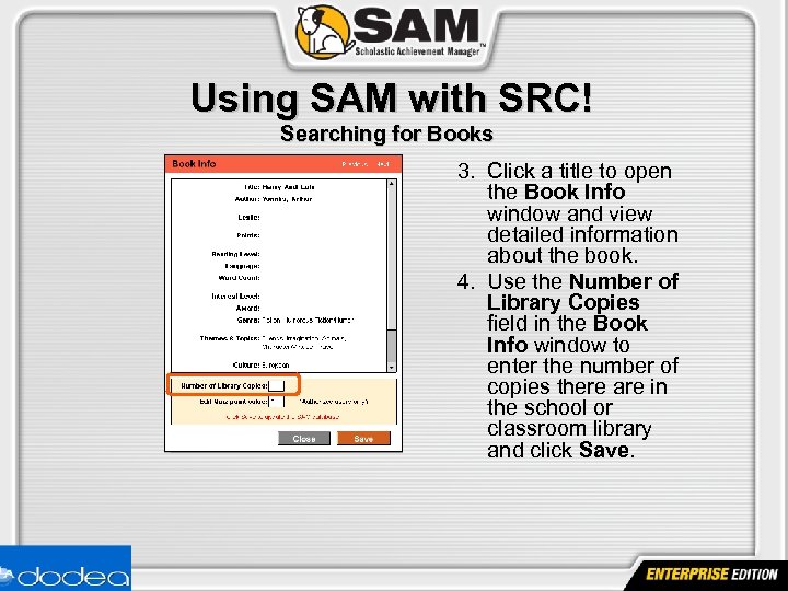  Using SAM with SRC! Searching for Books 3. Click a title to open