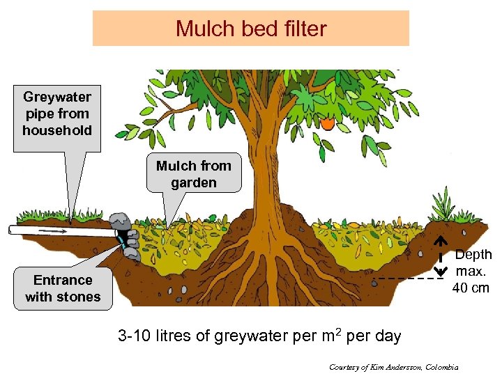 Mulch bed filter Greywater pipe from household Mulch from garden Depth max. 40 cm