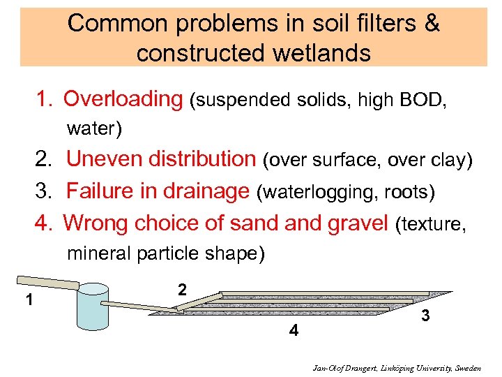 Common problems in soil filters & constructed wetlands 1. Overloading (suspended solids, high BOD,