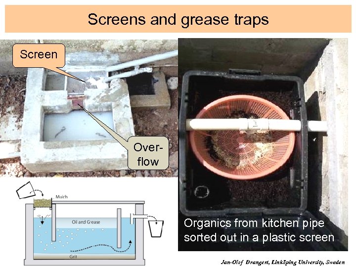 Screens and grease traps Screen Overflow Organics from kitchen pipe sorted out in a