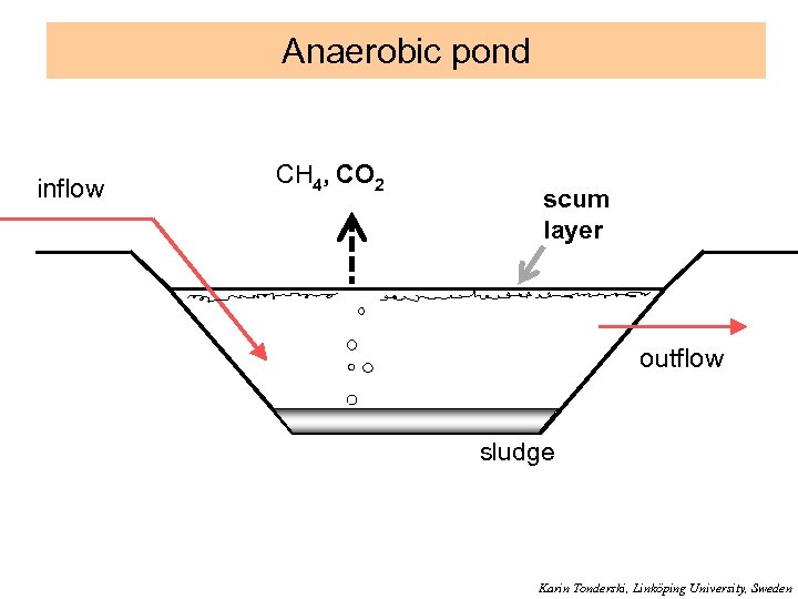 Anaerobic pond inflow CH 4, CO 2 scum layer outflow sludge Karin Tonderski, Linköping