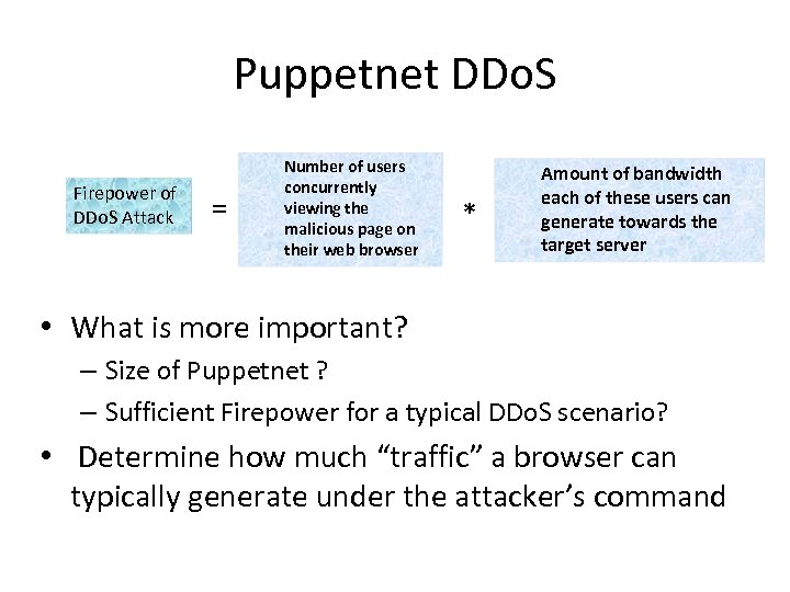 Puppetnet DDo. S Firepower of DDo. S Attack = Number of users concurrently viewing