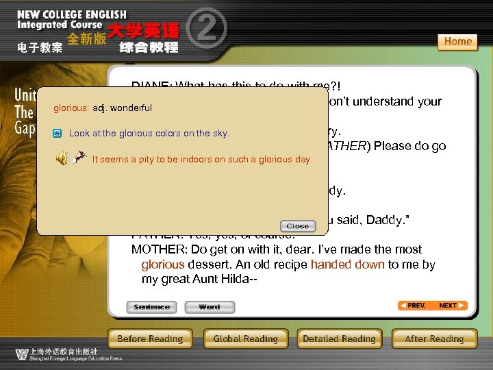 DIANE: What-has-this-to-do-with me? ! MOTHER: Diane, sometimes I just don’t understand your glorious: adj.