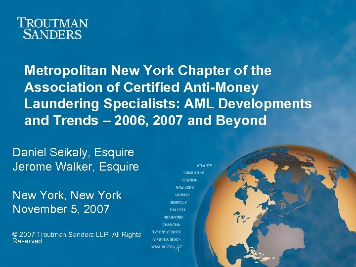 Metropolitan New York Chapter of the Association of Certified Anti-Money Laundering Specialists: AML Developments