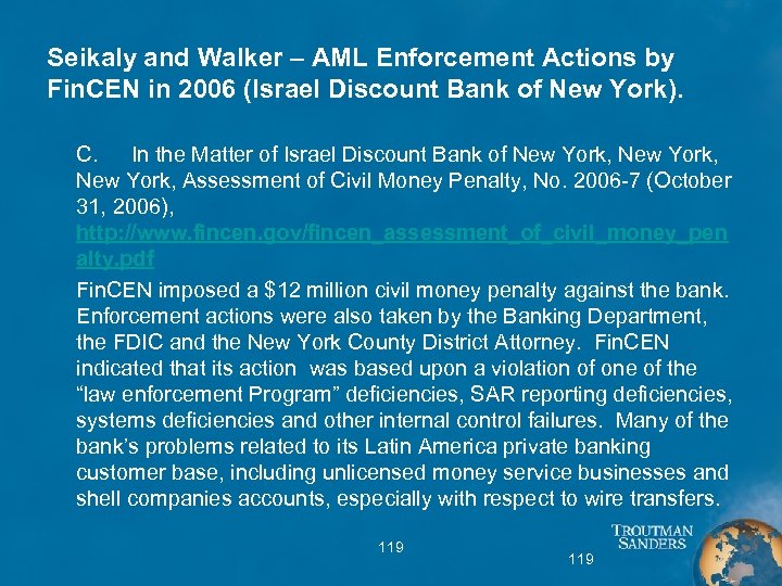 Seikaly and Walker – AML Enforcement Actions by Fin. CEN in 2006 (Israel Discount