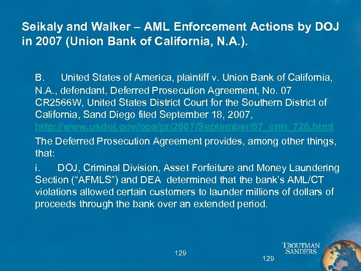 Seikaly and Walker – AML Enforcement Actions by DOJ in 2007 (Union Bank of