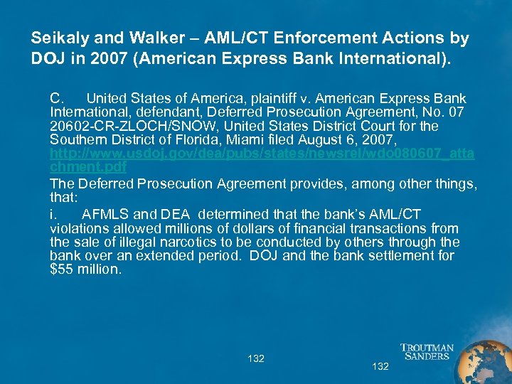 Seikaly and Walker – AML/CT Enforcement Actions by DOJ in 2007 (American Express Bank