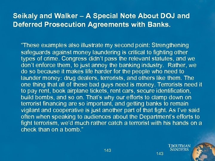 Seikaly and Walker – A Special Note About DOJ and Deferred Prosecution Agreements with
