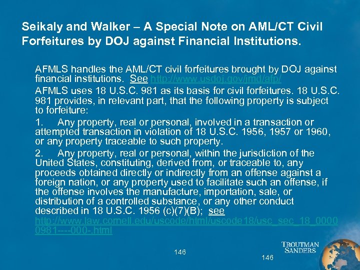 Seikaly and Walker – A Special Note on AML/CT Civil Forfeitures by DOJ against