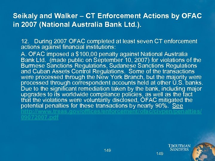 Seikaly and Walker – CT Enforcement Actions by OFAC in 2007 (National Australia Bank