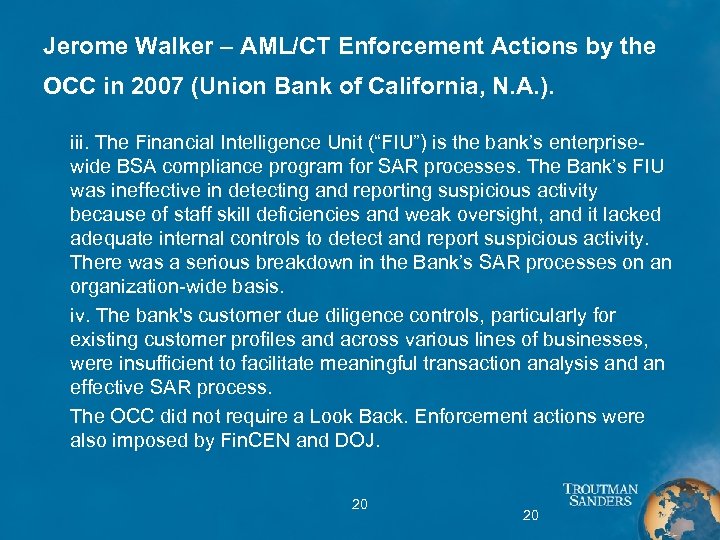 Jerome Walker – AML/CT Enforcement Actions by the OCC in 2007 (Union Bank of