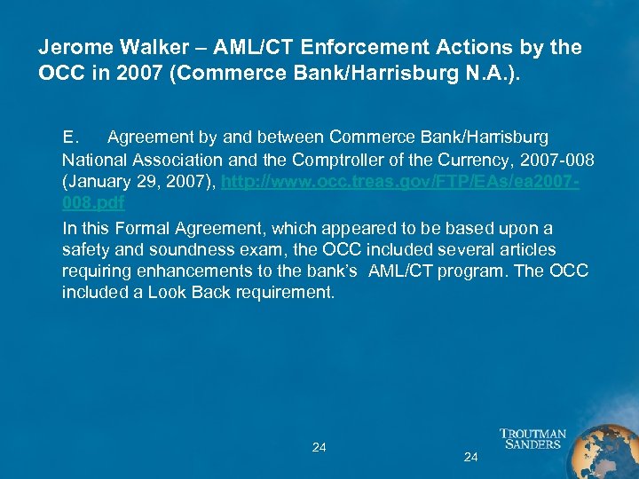 Jerome Walker – AML/CT Enforcement Actions by the OCC in 2007 (Commerce Bank/Harrisburg N.