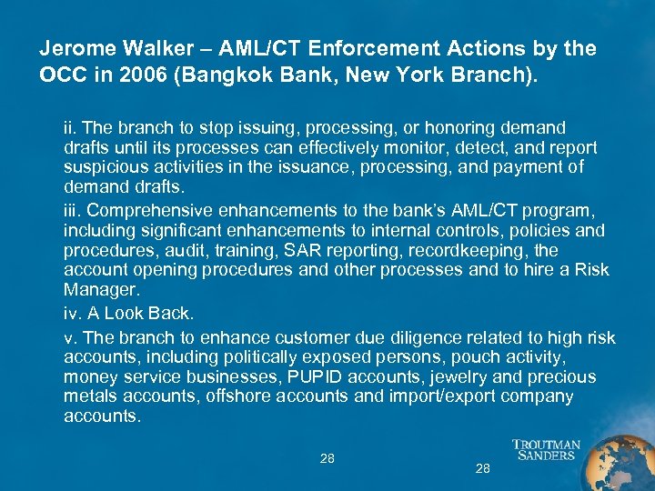 Jerome Walker – AML/CT Enforcement Actions by the OCC in 2006 (Bangkok Bank, New