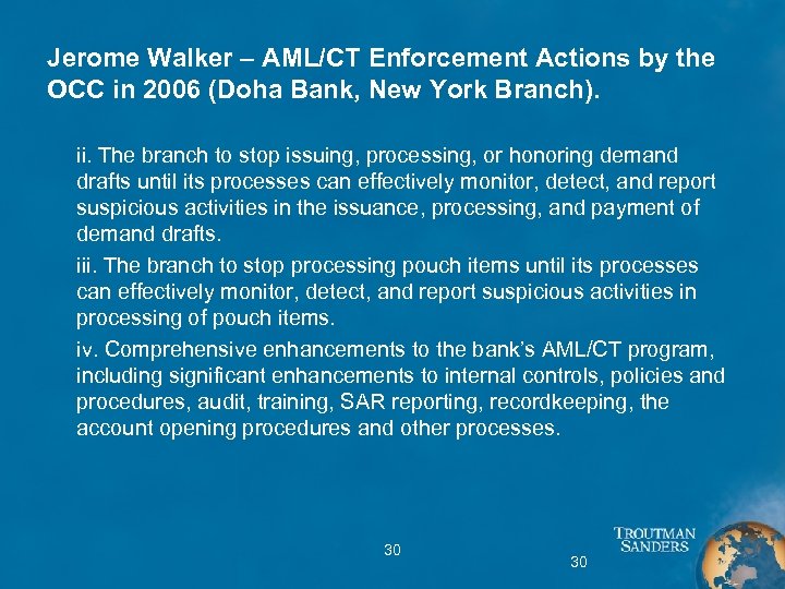 Jerome Walker – AML/CT Enforcement Actions by the OCC in 2006 (Doha Bank, New