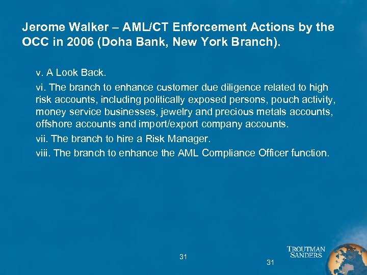 Jerome Walker – AML/CT Enforcement Actions by the OCC in 2006 (Doha Bank, New