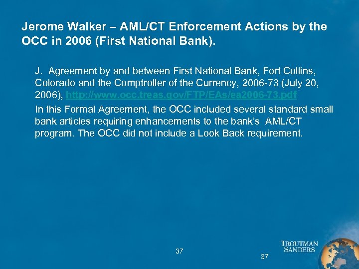 Jerome Walker – AML/CT Enforcement Actions by the OCC in 2006 (First National Bank).