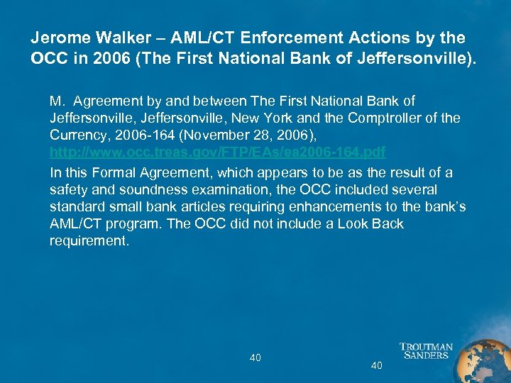 Jerome Walker – AML/CT Enforcement Actions by the OCC in 2006 (The First National