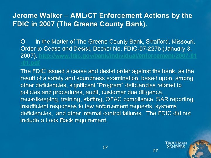 Jerome Walker – AML/CT Enforcement Actions by the FDIC in 2007 (The Greene County