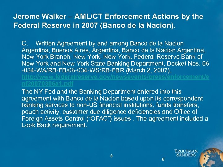 Jerome Walker – AML/CT Enforcement Actions by the Federal Reserve in 2007 (Banco de