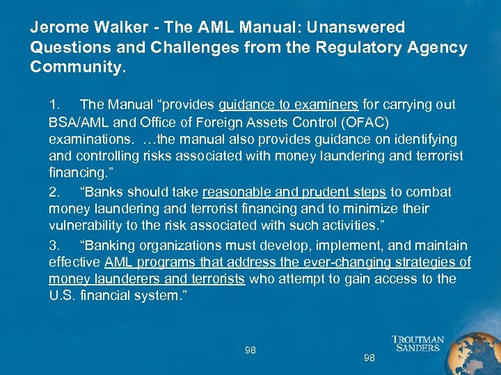 Jerome Walker - The AML Manual: Unanswered Questions and Challenges from the Regulatory Agency