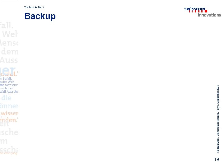 Niklaus Moor, Ubicomp Conference, Tokyo, September 2005 The hunt for Mr. X Backup 18