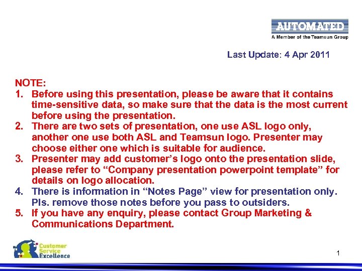 Last Update: 4 Apr 2011 NOTE: 1. Before using this presentation, please be aware