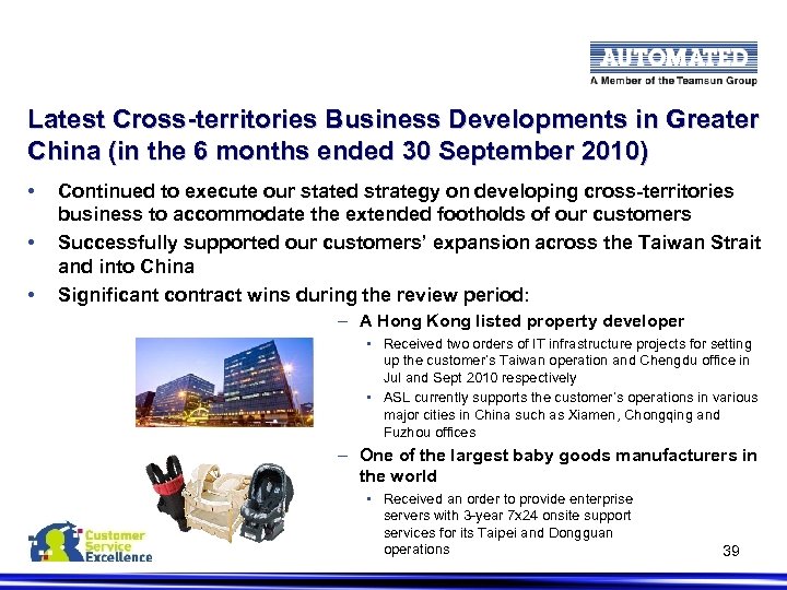 Latest Cross-territories Business Developments in Greater China (in the 6 months ended 30 September