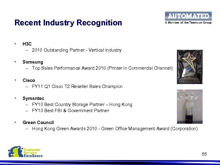 Recent Industry Recognition • H 3 C – 2010 Outstanding Partner - Vertical Industry