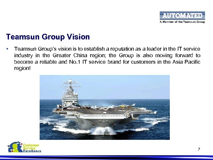 Teamsun Group Vision • Teamsun Group’s vision is to establish a reputation as a