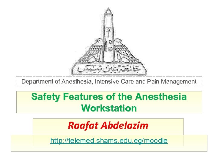 Department of Anesthesia, Intensive Care and Pain Management Safety Features of the Anesthesia Workstation