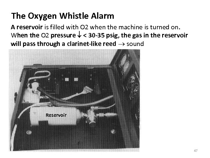 The Oxygen Whistle Alarm A reservoir is filled with O 2 when the machine