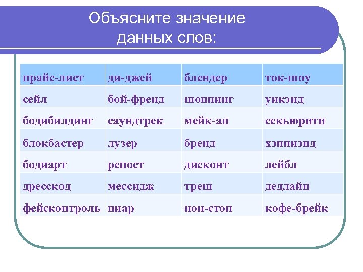 Объясните значение данных