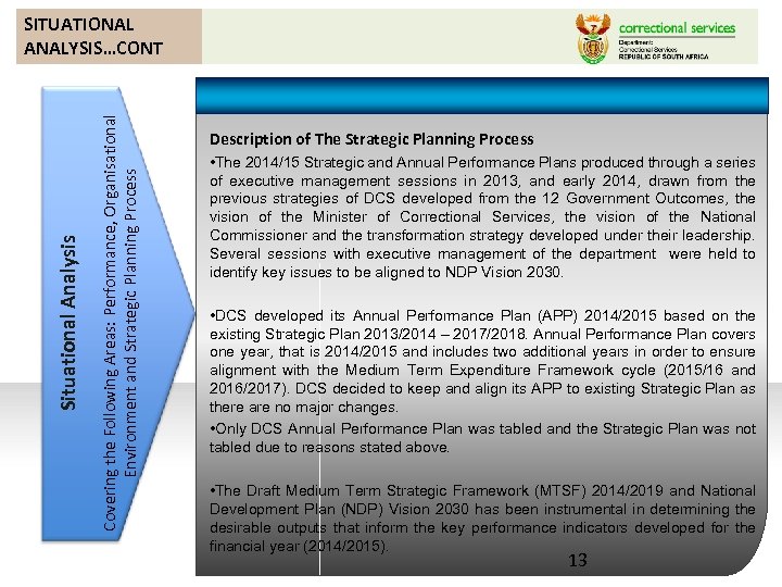 Covering the Following Areas: Performance, Organisational Environment and Strategic Planning Process Situational Analysis SITUATIONAL