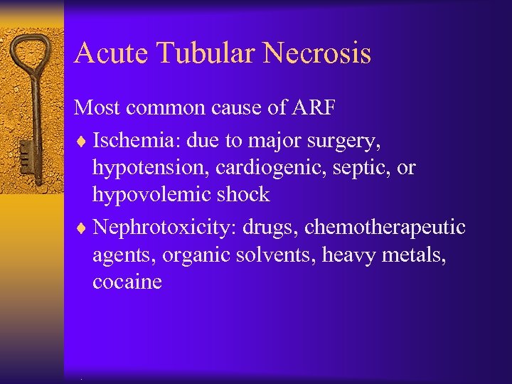 Acute Tubular Necrosis Most common cause of ARF ¨ Ischemia: due to major surgery,