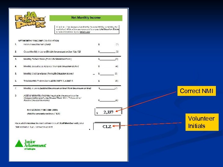 Correct NMI $2, 337 CLZ Volunteer Initials 