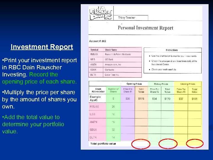 Investment Report • Print your investment report in RBC Dain Rauscher Investing. Record the