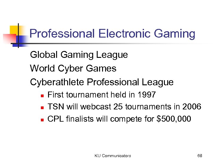 Professional Electronic Gaming Global Gaming League World Cyber Games Cyberathlete Professional League n n