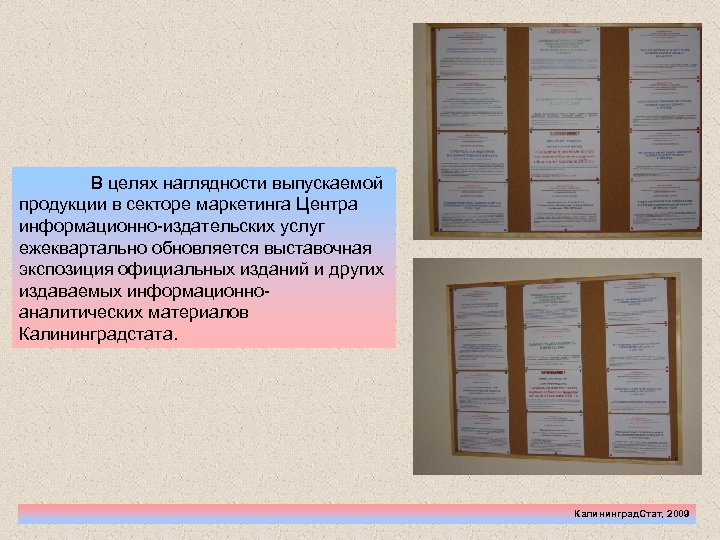 В целях наглядности выпускаемой продукции в секторе маркетинга Центра информационно-издательских услуг ежеквартально обновляется выставочная