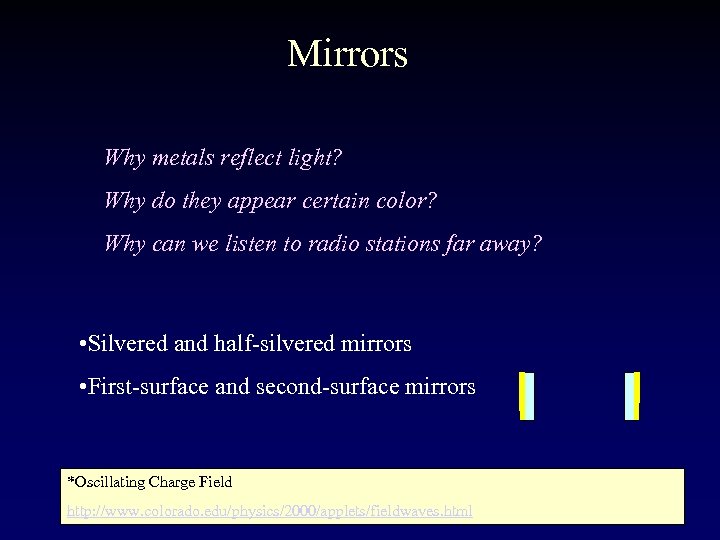 Mirrors Why metals reflect light? Why do they appear certain color? Why can we