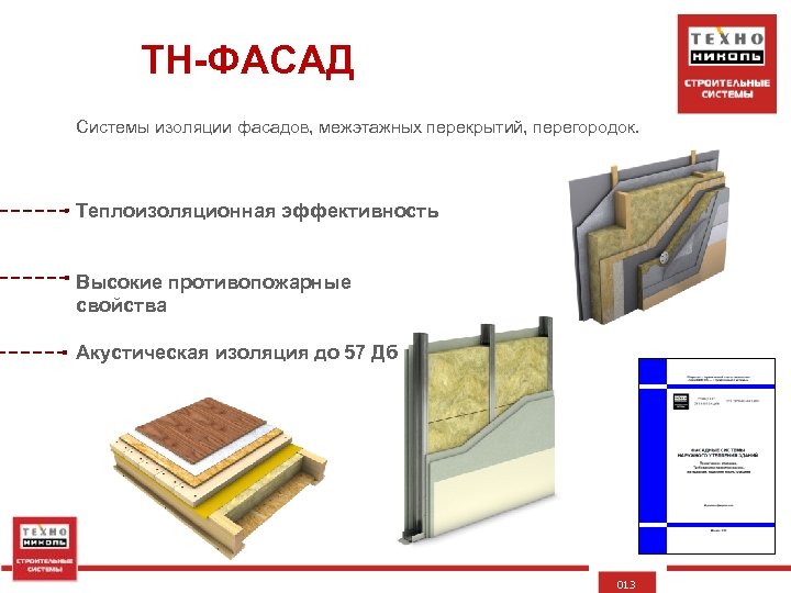 ТН-ФАСАД Системы изоляции фасадов, межэтажных перекрытий, перегородок. Теплоизоляционная эффективность Высокие противопожарные свойства Акустическая изоляция