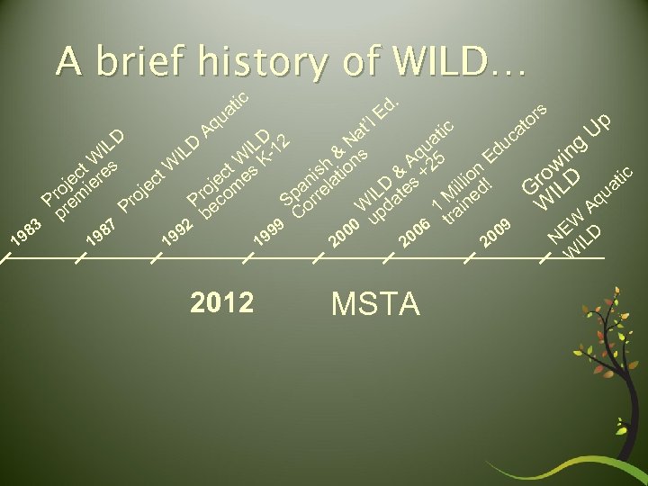 A brief history of WILD… tic a d. E qu t’l 2012 MSTA s