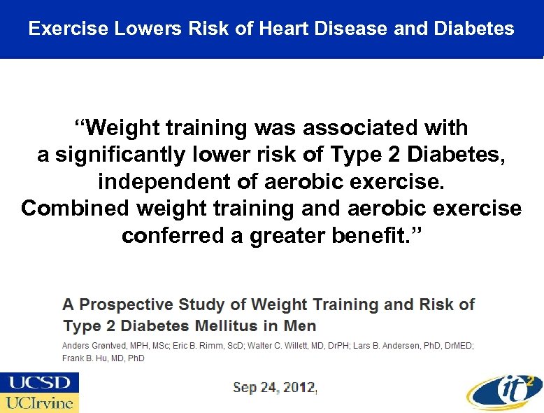 Exercise Lowers Risk of Heart Disease and Diabetes “Weight training was associated with a